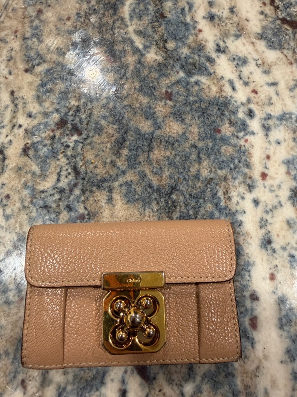 Chloe  Pebbled Leather Small Wallet in Tan with Gold Hardware